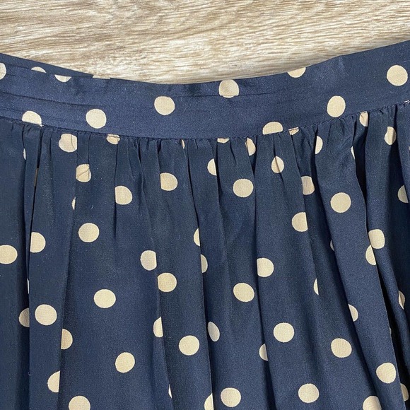 Black Beige polka dot silk pleated skirt sz 10 Pockets - Picture 2 of 6